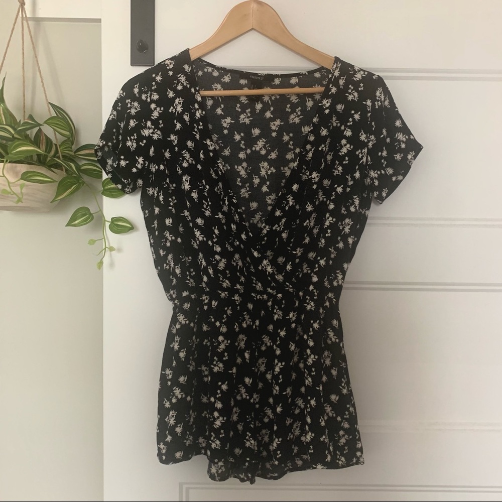 Forever21 Black Floral Romper